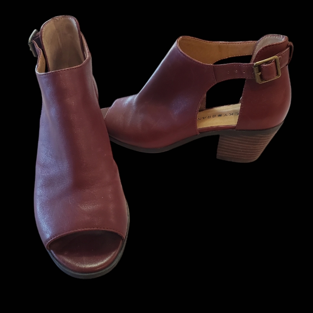 Lucky Brand Burgundy Leather Barimo Open Toe Bootie Size 7.5 - Picture 3 of 16